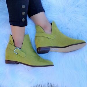 Women's Side Kicks Buckled Cut Out Booties Khaki Color